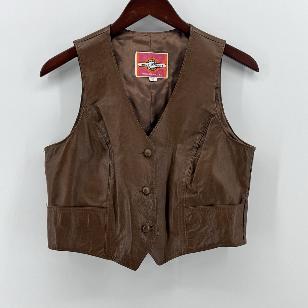 Vintage Ms. Pioneer Brown Leather Western Vest, Size 14, 70s/80s